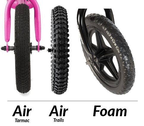 Different bike tires of balance bikes