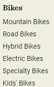 Bike types on REI