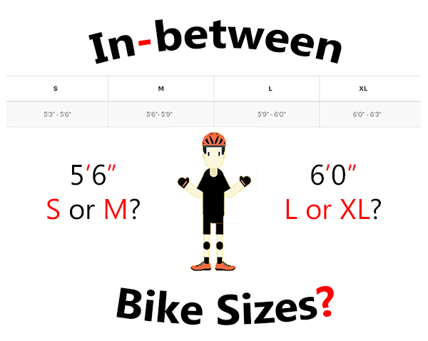 between two bike sizes