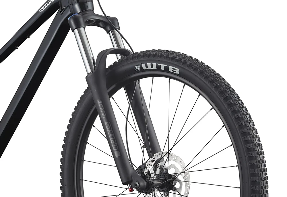 closeup of a suspension fork on a hardtail mountain bike
