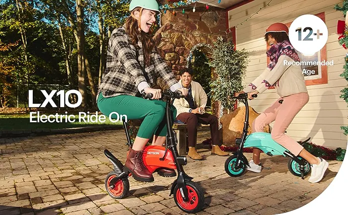 two children riding jetson balance electric bikes