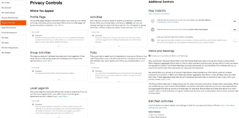 Strava privacy control