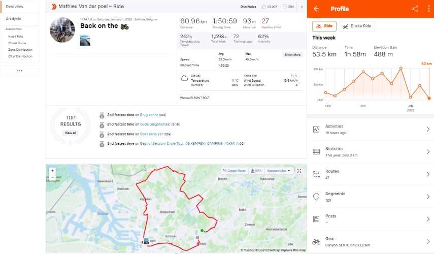 Strava on website and mobile