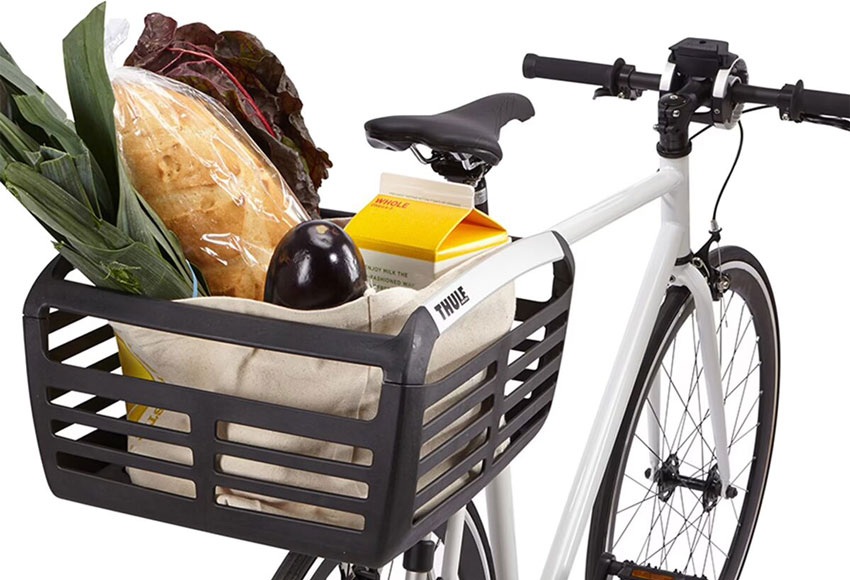 rear bike basket with grocery goods