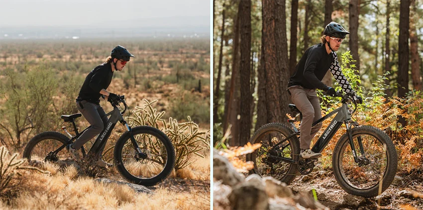 man riding lectric xpeak fat tire ebike off-road