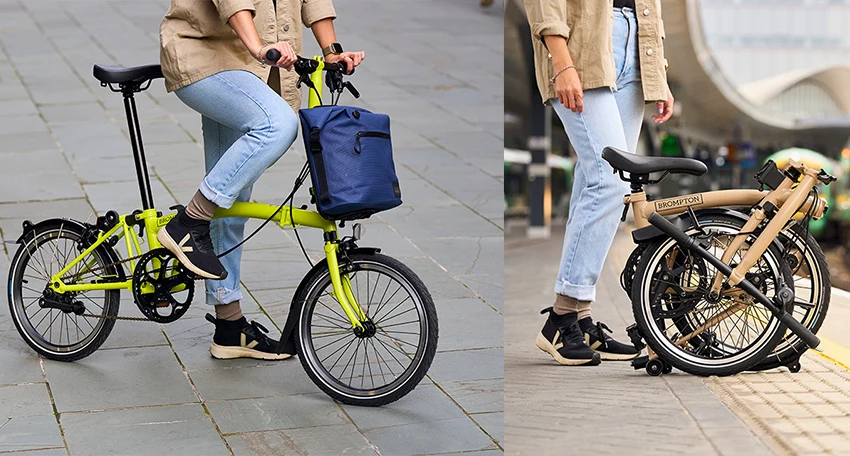 a folding brompton bike with 16 inch wheels