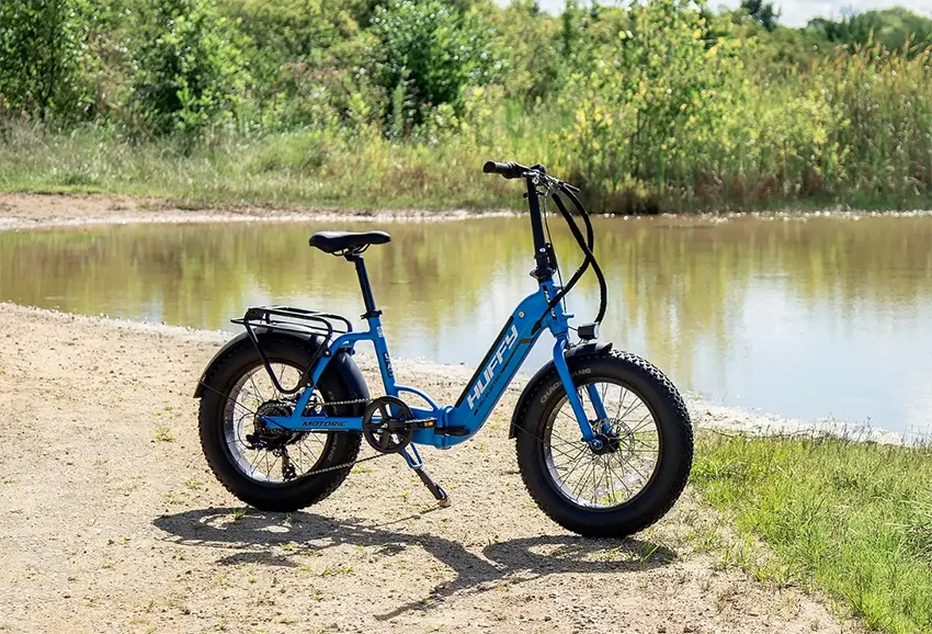 blue huffy electric bike