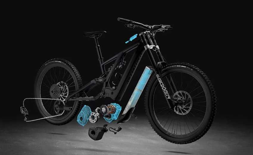 an exploded view of a specialized electric mountain bike